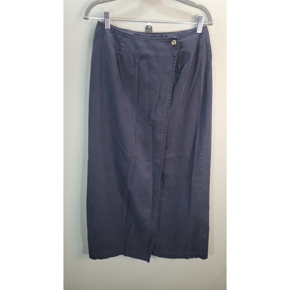 Eddie Bauer Maxi Wrap Skirt 10 Tall‎ Navy Cotton Long Skirt 35" Length